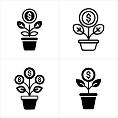 Money Plant Financial Success icon set