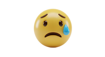 Fototapeta premium Sad Crying Emoji with Tear Falling Down on White Background