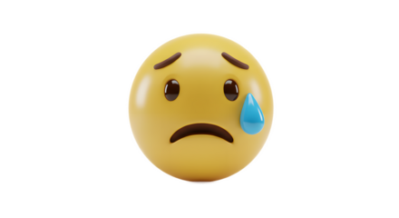 Sad Crying Emoji with Tear Falling Down on White Background