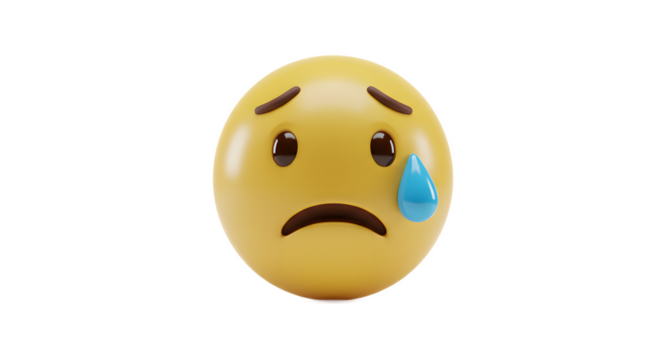 Sad Crying Emoji with Tear Falling Down on White Background