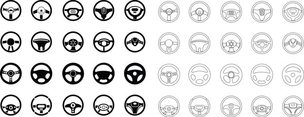 steering wheel vector icon set . steer sign . driving symbol for Automobile, machine . isolated transparent background solid outline signs for Test drive mobile concept designs. and editable stroke