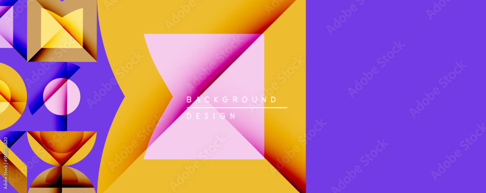 Poster abstract geometric shapes, vibrant colors, modern design. background features triangles, squares, ci