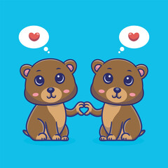 Cartoon illustration of two cute bear holding hands in a love shape, adorable and heartwarming 