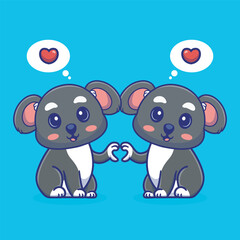 Cartoon illustration of two cute koala holding hands in a love shape, adorable and heartwarming 