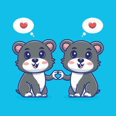 Cartoon illustration of two cute mouse holding hands in a love shape,adorable and heartwarming 
