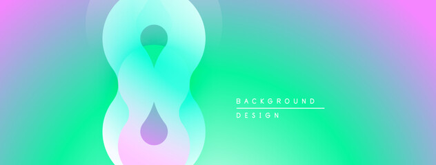Abstract fluid shapes, vibrant colors blend. Gradient background creates modern design element. Soft curves, light effects present.