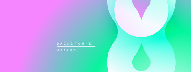 Abstract gradient background. Soft colors blend from purple to green. Minimalist design features text, droplet shapes, smooth curves.