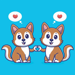 Cartoons illustration of two cute squirrel  holding hands in a love shape,adorable and heartwarming 