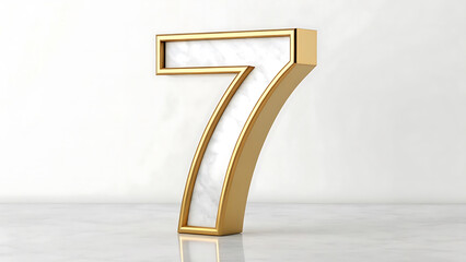 Elegant Gold and Marble Number Seven 3D Render