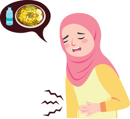 Cute kid character feeling hungry during Ramadan fasting