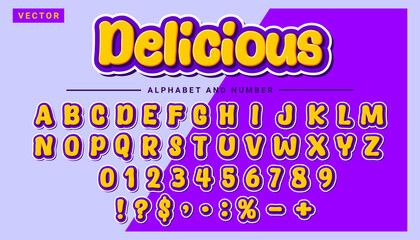 Cartoon 3d text alphabet and number signs. Vector illustration