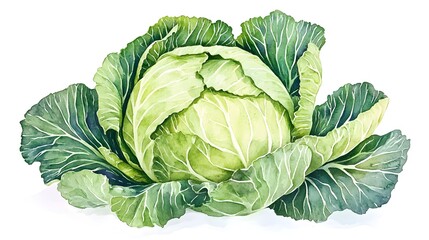 Obraz premium Detailed illustration of a head of fresh cabbage.