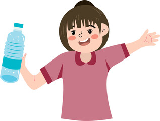 Girl holding mineral water bottle cartoon style