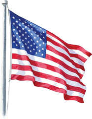 Fototapeta premium American Flag Waving on Flagpole Watercolor