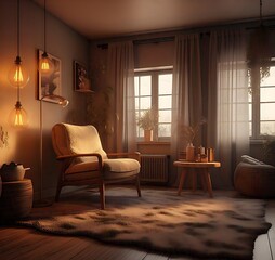 warm toned cozy nook with amber lighting and 