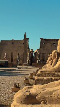 Ancient Sphinx Statues Aligned at Luxor Temple, Egypt