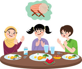 Indonesian Children Eating Together During Iftar