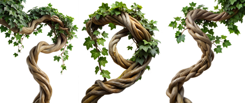 climping Twisted wild hang liana vine plant, ivy nature frame jungle border, isolated on white background, clipping path, cut-out, 