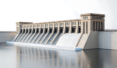 Hydroelectric Dam Model Detailed 3D Render with Water Effects