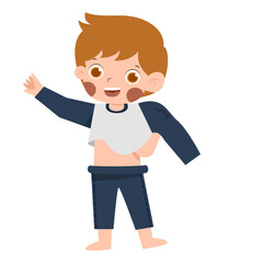 Cartoon Boy Dressing, Pulling Shirt Over Head, Playful Child Illustration
