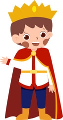 Cartoon Prince: Smiling Boy in Crown and Cape, Waving Hand.