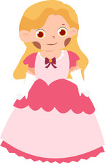 Cartoon Girl in Pink Dress and White Gloves.