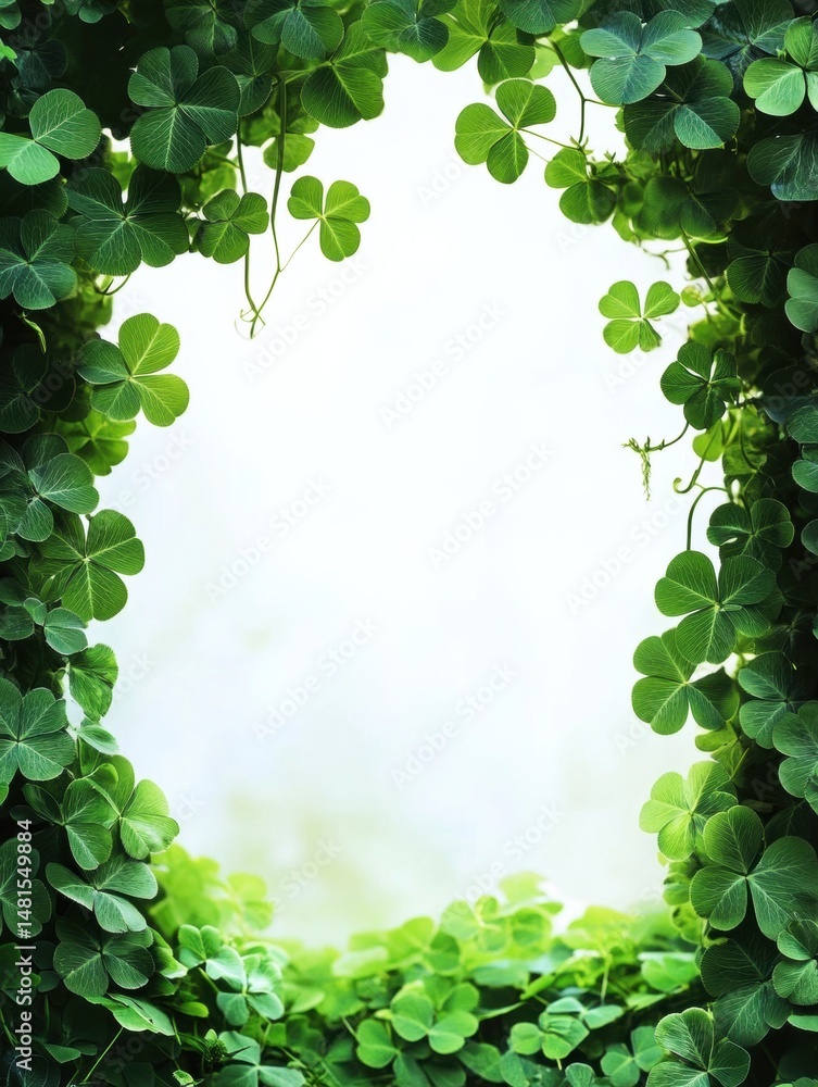 Poster lush clover frame with bright center for text or design element natural greenery background