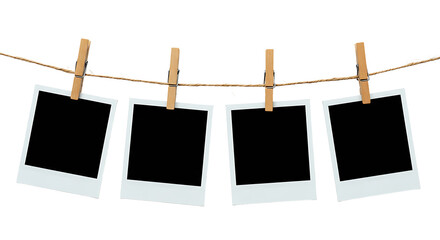 Four Empty Polaroid Photos Hanging on a String