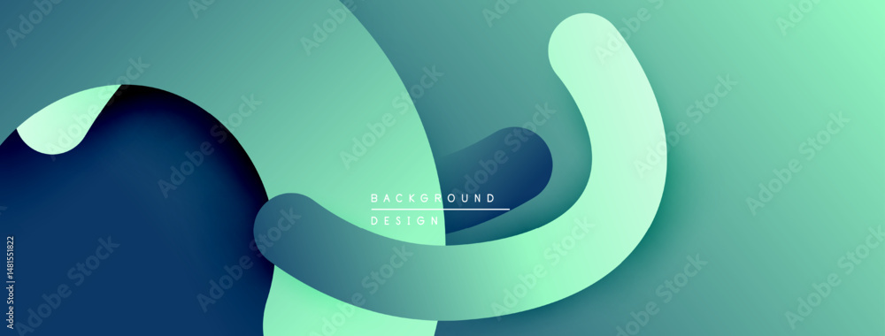 Poster Abstract flowing shapes, bluegreen gradient. Minimalist design with text background design. Modern aesthetic, clean composition.