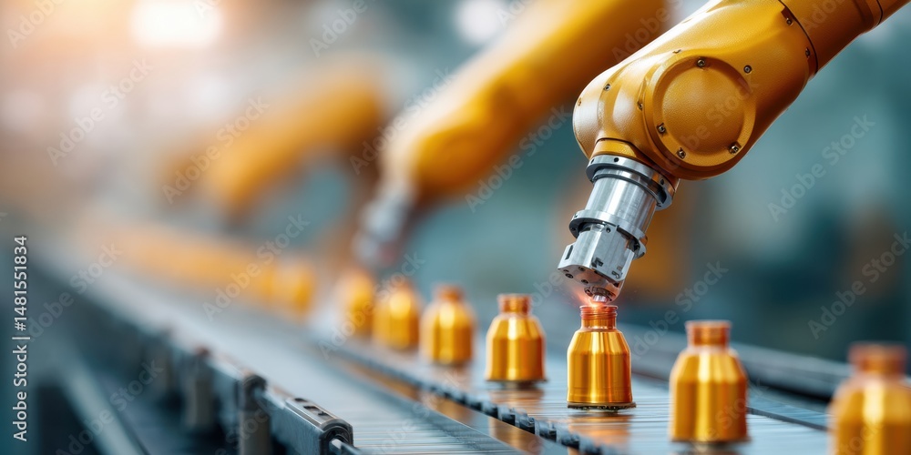Poster Future of Manufacturing Advanced Robotic Precision in Smart Industrial Automation - High-Tech Metallic Robotic Arms Transforming Production Efficiency and Next-Gen Manufacturing Innovation
