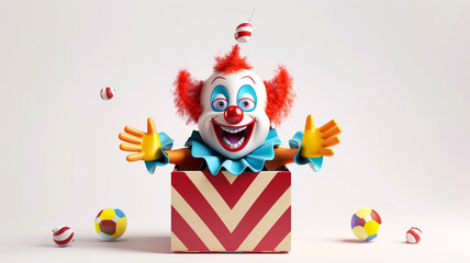 Naklejka premium Playful jack-in-the-box with Charlie the Clown popping out. Fun and whimsical!