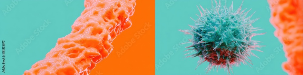 Aufkleber viral dynamics unveiled microscopic neon biomorphic structures in vibrant teal and coral - cutting-e