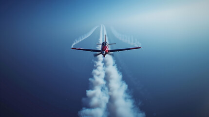 Stunt Plane Flying with Smoke Trails in Clear Sky

