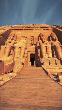 Entrance of Abu Simbel Temple with Giant Statues in Egypt