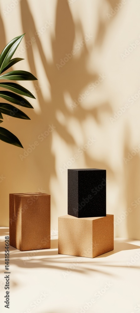 Aufkleber Immersive Digital Design Minimalist Product Visualization for Next-Gen Software Packaging with Elegant Geometric Staging and Botanical Shadow Play