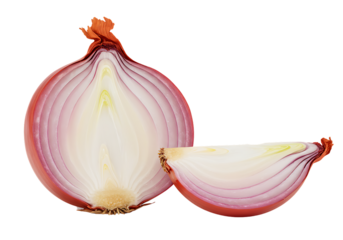 Close-up image of a sliced onion, showcasing its layers against a colorful abstract background.