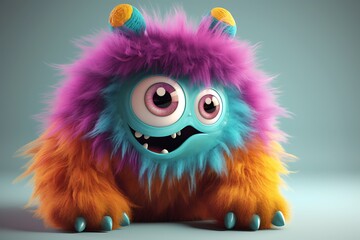 Cute furry monster with playful pose.