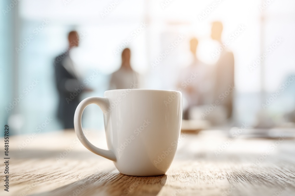 Poster hybrid workspace synergy minimalist coffee mug symbolizing professional connection and collaborative