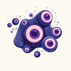 Abstract blob with purple eyes cartoon illustration on white background digital art graphic design concept