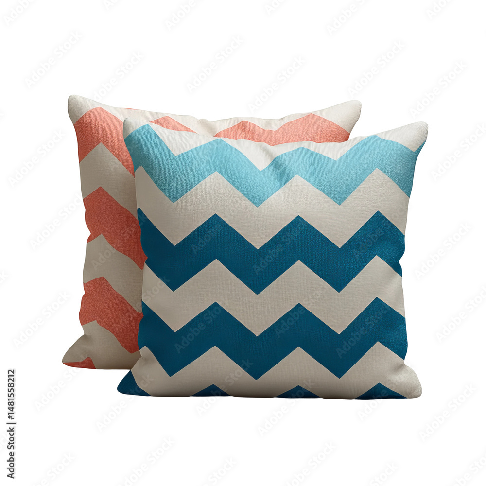 Poster two decorative pillows with chevron pattern add a touch of elegance to any space. one is coral and t