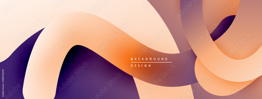 Poster Abstract flowing shapes, warm colors, gradient design. Modern background with smooth curves, purple and peach tones.