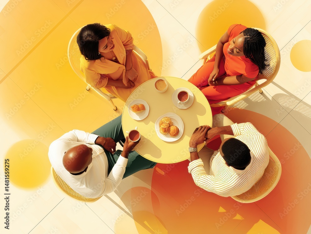 Aufkleber Collaborative Workspace Reimagined Inclusive Millennial Team Dynamic in Warm Ergonomic Design - Modern Networking Through Intuitive Social Interaction