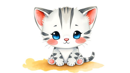 Cute Watercolor Illustration of Fluffy Kid Kitten Doll with Soft Watercolor Background Adorable Kids Toy Art Design