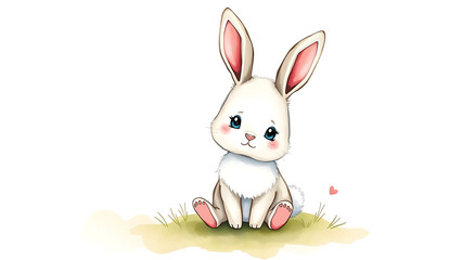 Obraz premium Cute Watercolor Illustration of Fluffy Kid Hare Doll Adorable Soft Toy with Gentle Watercolor Background