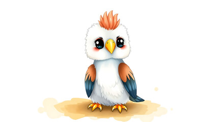 Cute Watercolor Illustration of Fluffy Kid Eagle Doll Adorable Hand Painted Animal Artwork with Soft Watercolor Background