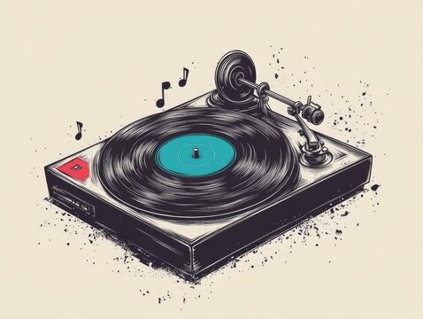vinyl record player with musical notes clip art preview