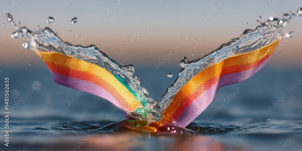 Poster Dynamic Liquid Prismatic Splash High-Speed Water Motion Design Capturing Vibrant Rainbow Spectrum in Cutting-Edge Digital Creative Content