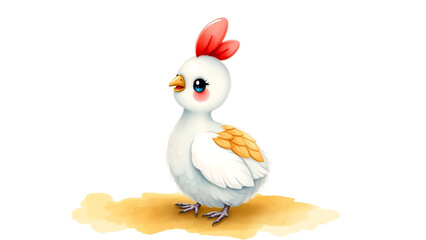 Fototapeta premium Cute Watercolor Illustration of Adorable Kid Pheasant Doll Fluffy Soft Feathers Watercolor Background Nature Art for Children