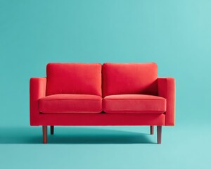 Vibrant Mid-Century Modern Loveseat Bold Red Statement Furniture for Contemporary Living Spaces, Minimalist Design and Urban Home Styling