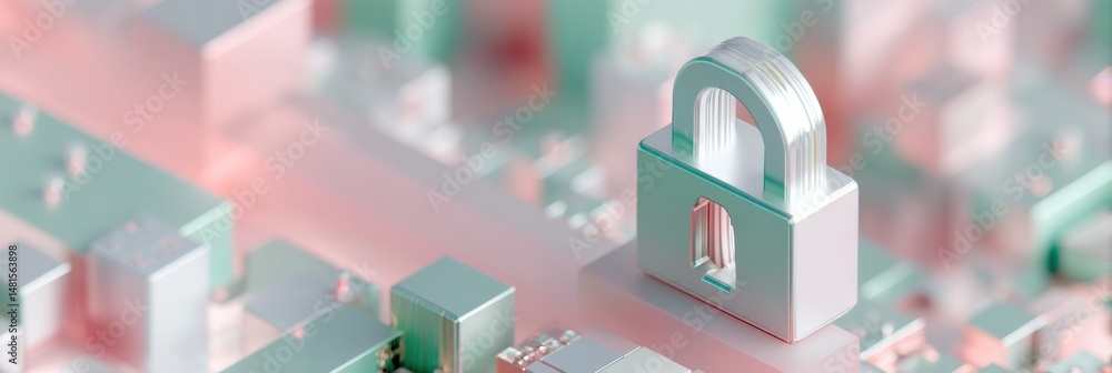 Leinwandbilder Quantum Cybersecurity Visualization Pastel Geometric Digital Fortress Concept Illustrating Advanced Network Protection and Encryption Technologies for Modern Enterprise